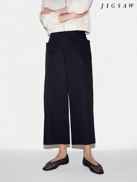Black - Jigsaw Cotton High Waisted Trousers