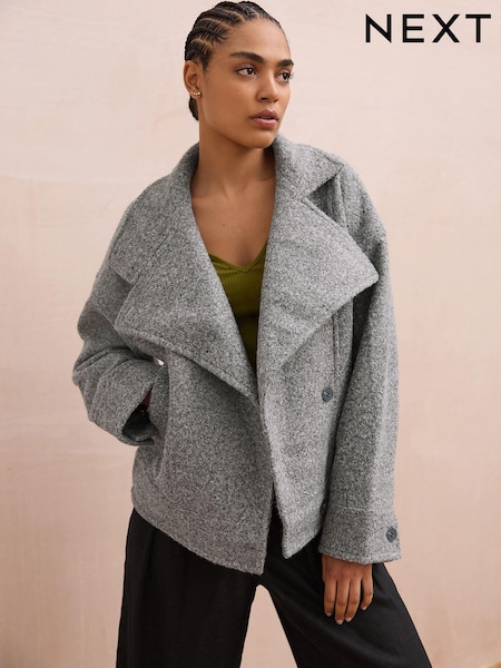 Grey Asymmetric Funnel Neck Coatigan (E39958) | £49