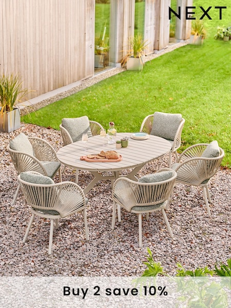 Green Boucle Genoa Extendable 6 Seater Dining Set (E39999) | £1,399