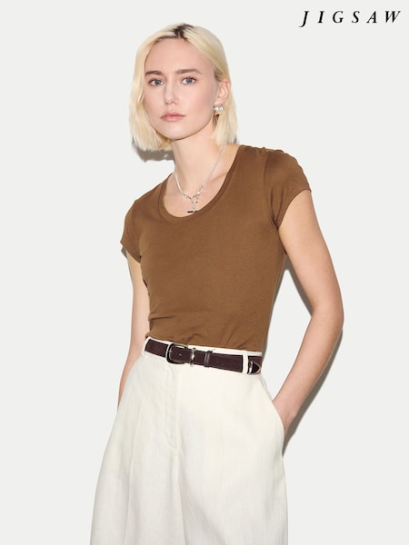 Tan Brown - Jigsaw Supima Cotton Scoop Neck T-shirt