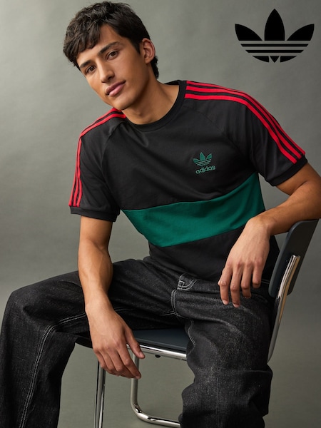 adidas Originals Black 3-Stripes Panel 100% Cotton T-Shirt (E40284) | £30