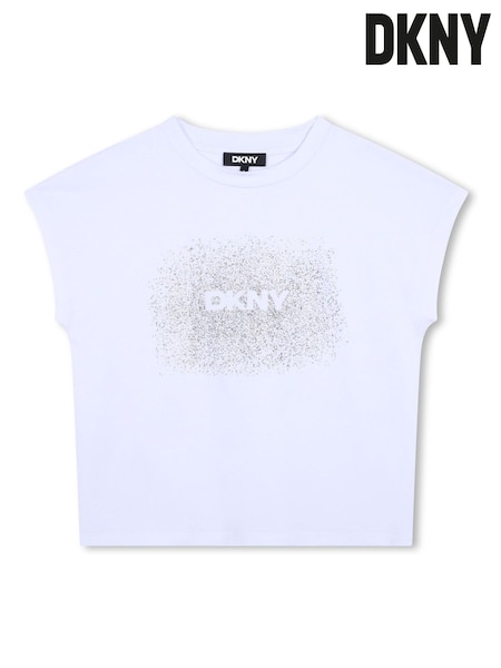 DKNY Sleeveless Crop White Top With Metalic Glitter Logo (E40388) | £49 - £55