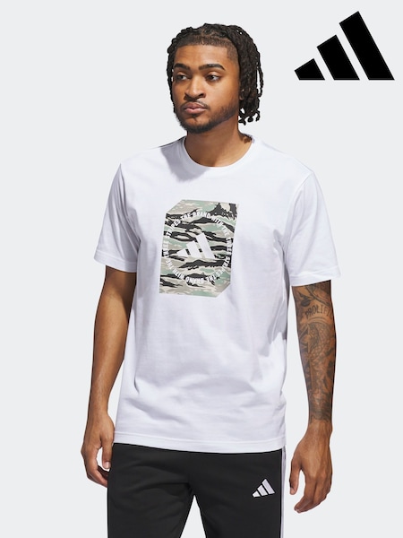 adidas White Camo Shape 100% Cotton Graphic T-Shirt (E40431) | £23