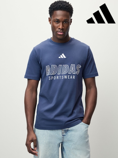 adidas Blue House of Tiro Linear Graphic 100% Cotton T-Shirt (E40433) | £20
