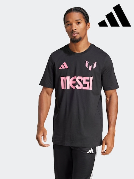 adidas Black Messi Name and Number Graphic 100% Cotton T-Shirt (E40535) | £35