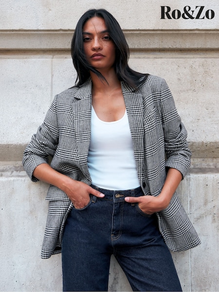 Black - Ro&zo Check Oversized Blazer With Wool