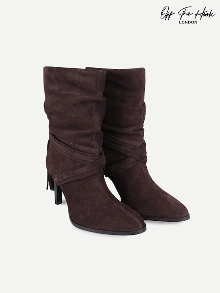 Brown - Off The Hook Aurora Suede Slouchy Block Heel Mid-calf Boots