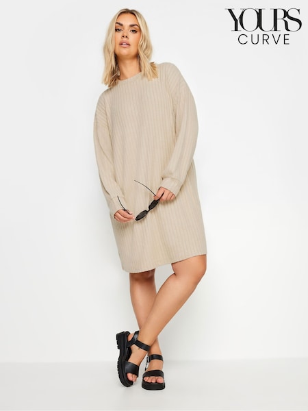 Yours Curve Natural Ribbed Jumper Dress (E41035) | £31