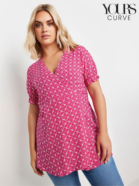 Yours Curve Red Wrap Frill Sleeve Blouse (E41040) | £24