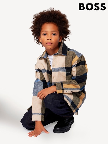 BOSS Natural Flannel Check Logo Overshirt (E41122) | £55 - £65