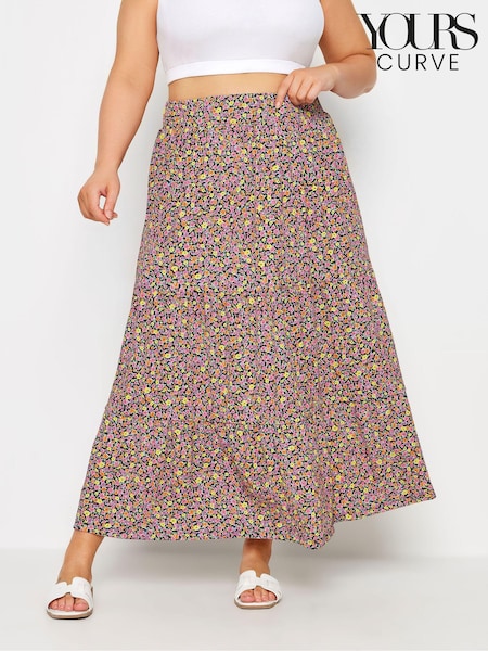 Yours Curve Black Paisley Print Textured Maxi Skirt (E41288) | £29