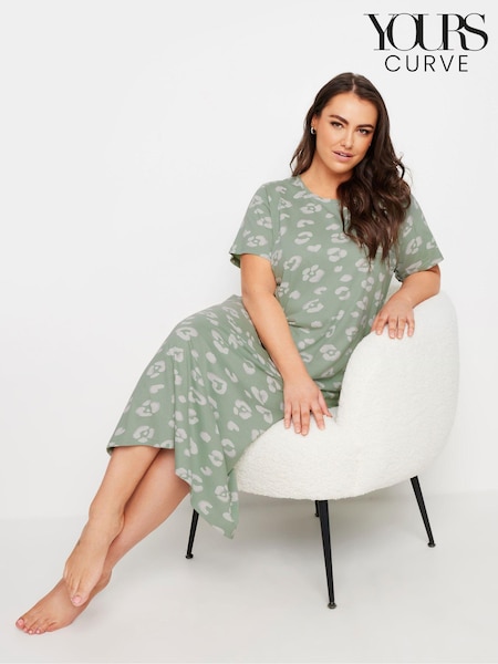Yours Curve Green Animal Print 100% Cotton Midaxi Nightdress (E41325) | £22