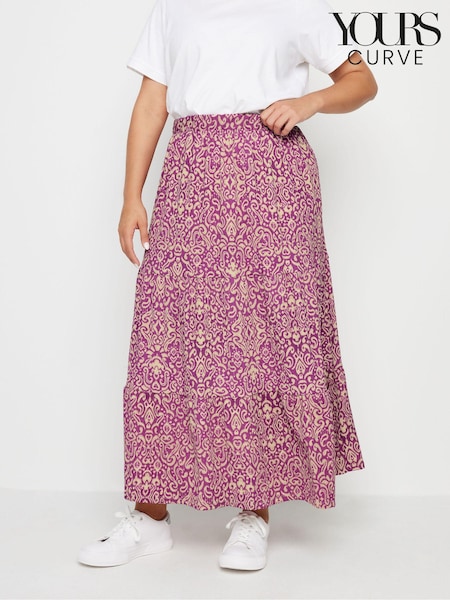 Yours Curve Pink Paisley Print Textured Maxi Skirt (E41326) | £29