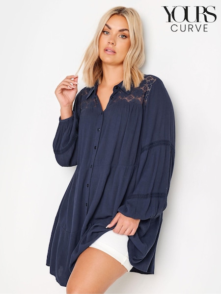Yours Curve Blue Boho Long Sleeve Tiered Shirt (E41327) | £31