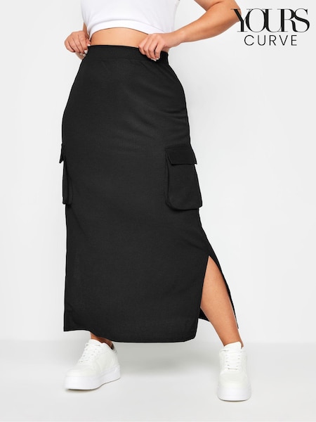Yours Curve Black Textured Utility Maxi Skirt (E41330) | £27