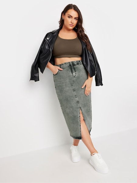 Yours Curve Grey Acid Wash Stretch Denim Midaxi Skirt (E41338) | £34