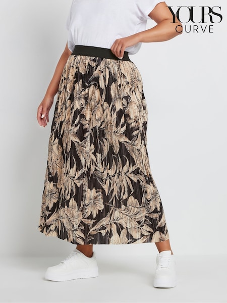 Yours Curve Black Floral Pleated Skirt (E41347) | £27