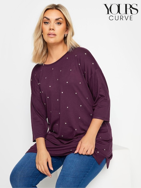 Yours Curve Purple Star Embellished Swing Top (E41496) | £24