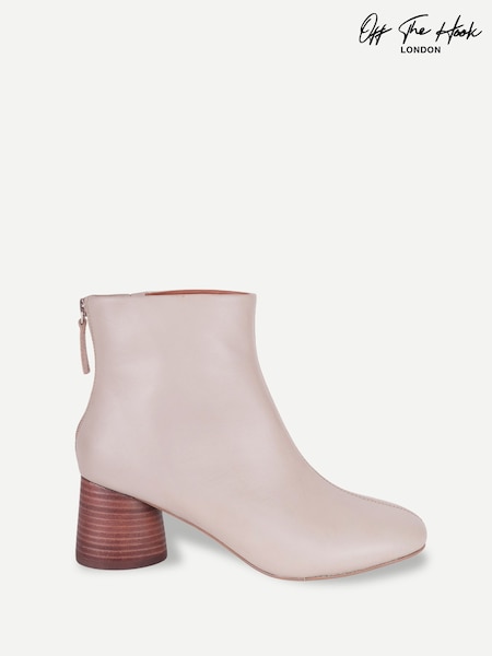 Natural - Off The Hook Elara Leather Round Toe Heeled Ankle Boots