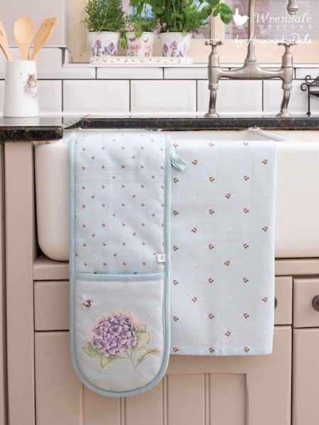 Wrendale Light Blue Double Oven Glove & Tea Towel Set (E41610) | £32