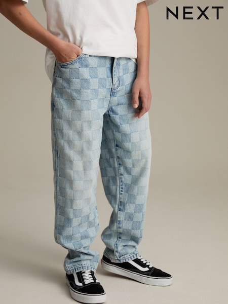 Check Blue Denim Loose Fit Authentic 100% Cotton Jeans (3-16yrs) (E41859) | £15 - £20