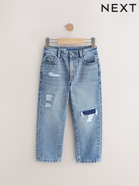 Mid Blue Distressed Loose Fit Authentic 100% Cotton Jeans (3-16yrs) (E41861) | £16 - £21