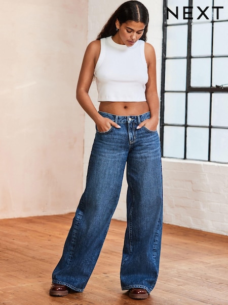 Dark Blue Superwide Leg 100% Cotton Jeans (E41878) | £36