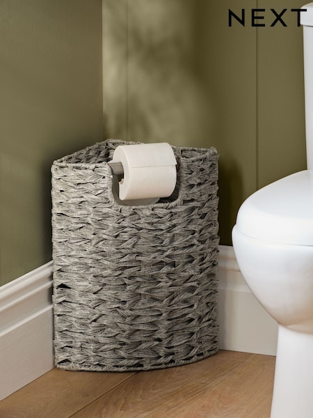 Grey Woven Toilet Roll Corner Holder and Storage Set (E42007) | £30