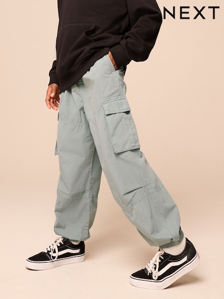 Grey 100% Cotton Wide Tapered Cargo Trousers (3-16yrs) (E42124) | £16 - £21