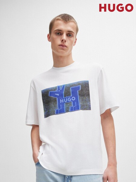 HUGO White Logo Artwork 100% Cotton Jersey T-Shirt (E42198) | £19.50
