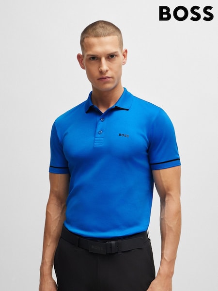 BOSS Blue Slim Fit Interlock 100% Cotton Logo Print Polo Shirt (E42355) | £99