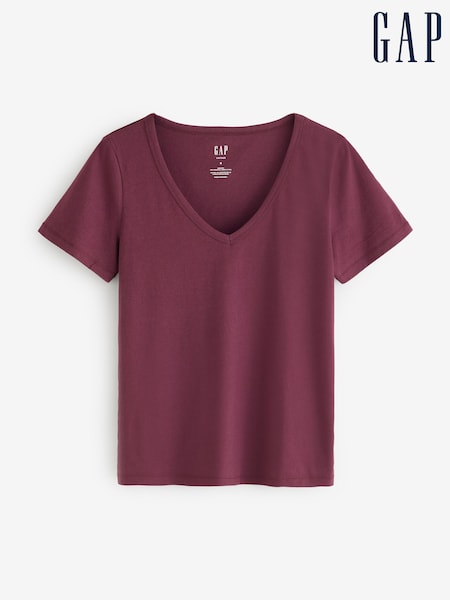 Burgundy - Gap Vintage Soft V-neck T-shirt