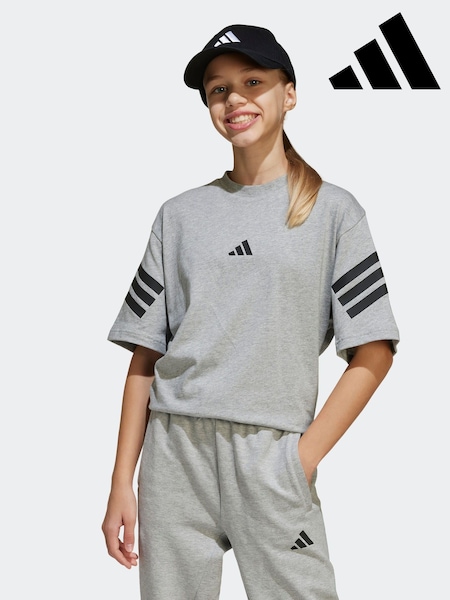 adidas Grey 3 Stripes 100% Cotton T-Shirt (E42416) | £18
