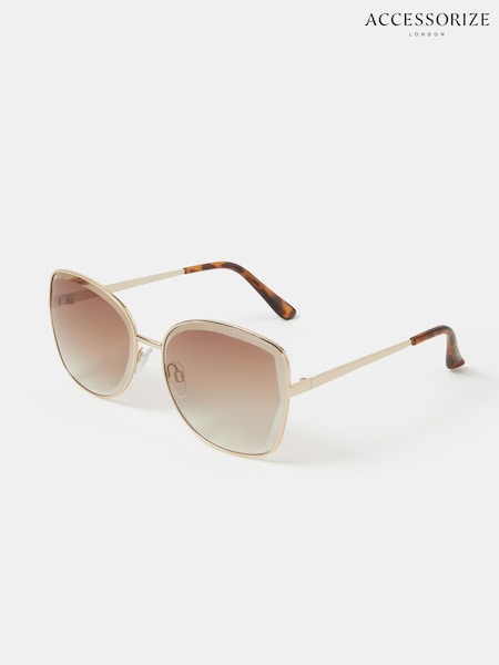 Gold - Accessorize Metal Bevelled Oversized Sunglasses