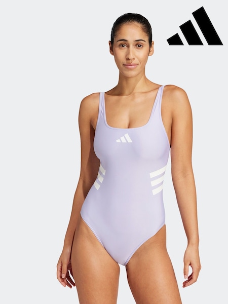 adidas Purple 3-Stripes U-Back Swimsuit (E42495) | £38
