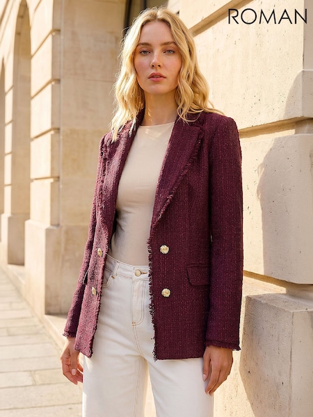Red - Roman Fray Mid Boucle Jacket