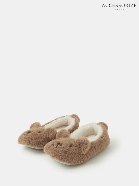 Brown - Accessorize Fluffy Bear Slippers