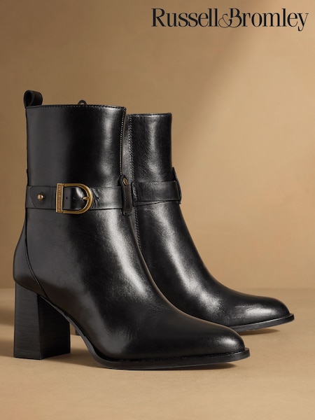 Black Leather - Russell & Bromley Benwell Block Heel Ankle Boots