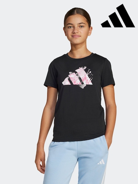 adidas Black Flower Print Training Graphic T-Shirt (E42937) | £18