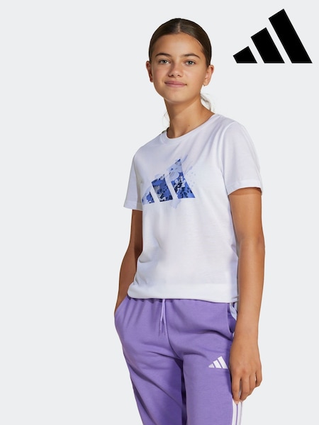 adidas White Flower Print Training Graphic T-Shirt (E42940) | £18