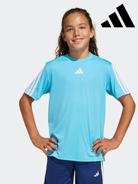 adidas Blue Train Essentials 3-Stripes Kids T-Shirt (E43060) | £13