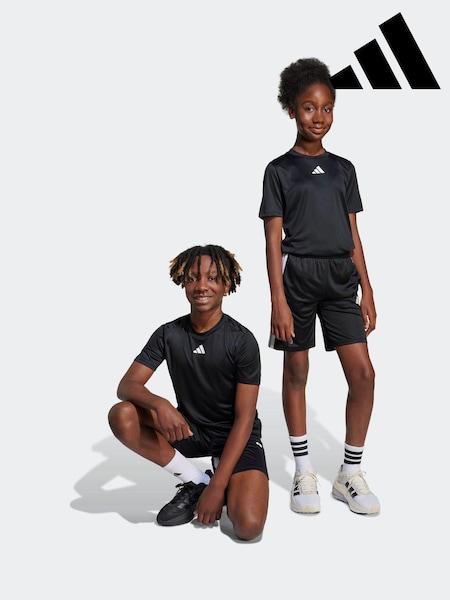 adidas Black 3 Stripes Training T-Shirt and Shorts Set (E43084) | £25