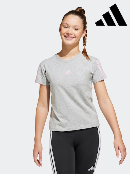adidas Grey 3 Stripe Essentials 100% Cotton T-Shirt (E43098) | £13