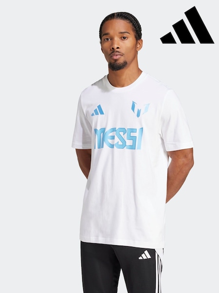 adidas White Messi Name and Number Graphic 100% Cotton T-Shirt (E43142) | £30