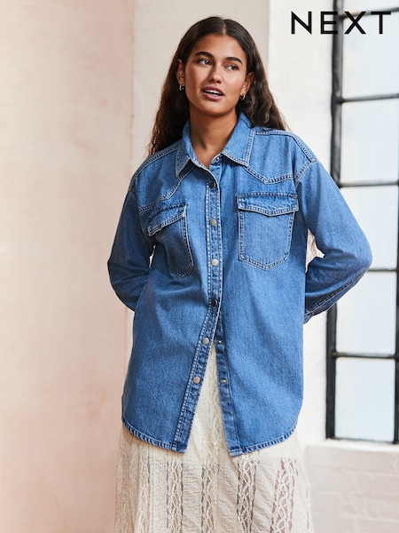 Mid Blue Oversize Denim 100% Cotton Shirt (E43167) | £30
