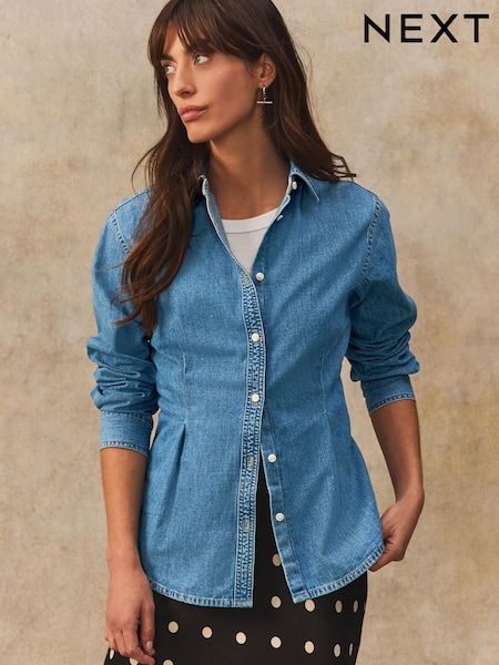 Mid Blue Waist Cinch Denim 100% Cotton Shirt (E43172) | £34