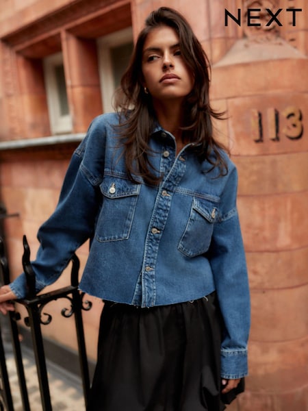 Dark Blue Cropped Denim Shacket (E43175) | £35