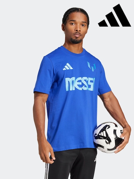 adidas Blue Messi Name and Number Graphic 100% Cotton T-Shirt (E43202) | £30