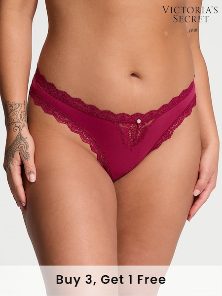 Victoria's Secret Campari Red Lace Trim Thong Knickers (E43424) | £14