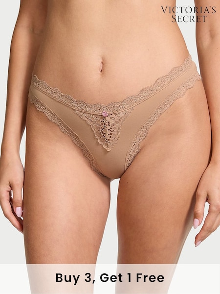 Victoria's Secret Praline Nude Lace Trim Thong Knickers (E43463) | £14